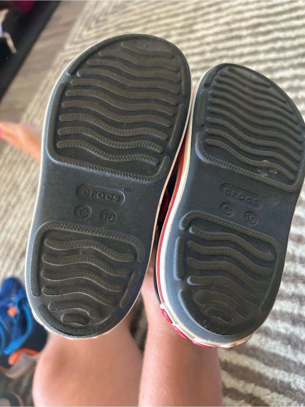 CROCS Kids Navy and Red Double-Strap Sandals